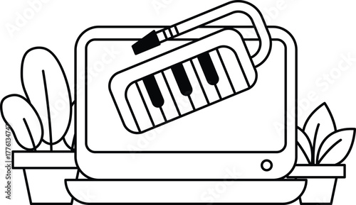 A keyboard is on a computer screen