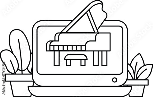 A piano is displayed on a computer screen