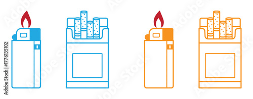 cigarette box and lighter icon vector on white background