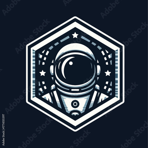 Astronaut in Hexagonal Frame Vector Illustration.