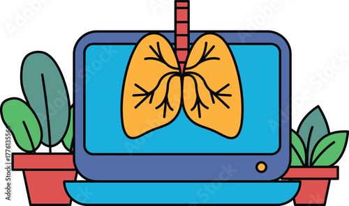 A cartoon drawing of a lung with a red stem