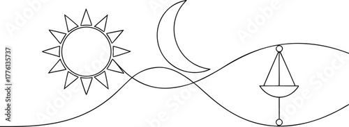 Sun moon and scales line art graphic balance