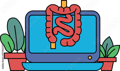 A cartoon drawing of a stomach with a red and white line through it