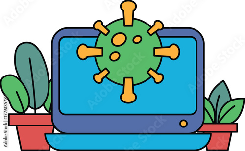 A computer monitor with a virus on it