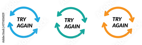 Try again text vector signs set. Persistence and determination concept designs