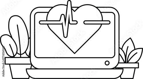 A computer monitor with a heart on it