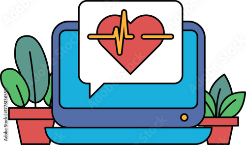 A computer monitor with a heart on it