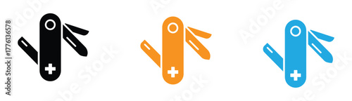 A versatile icon set showcasing various multi-tool pocket knives in a clean silhouette style, perfect for design projects.