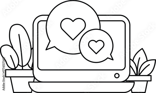 A computer monitor with two hearts and a chat box
