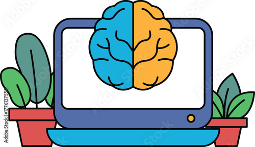 A computer monitor with a brain on it