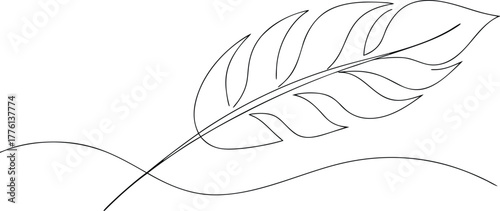 Single line drawing of a quill pen with flowing lines