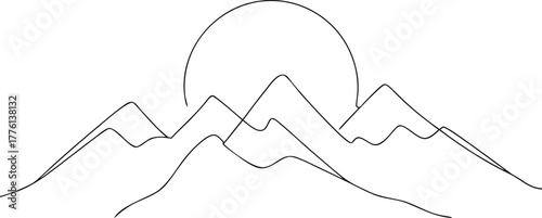 Minimalist mountain range with sun outline landscape