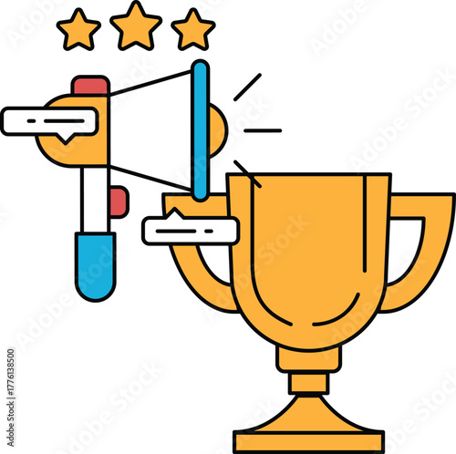 A microphone is next to a trophy, symbolizing the importance of communication