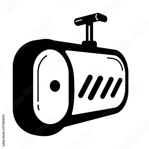 A black and white illustration of a dashcam mounted on a vehicle's windshield.