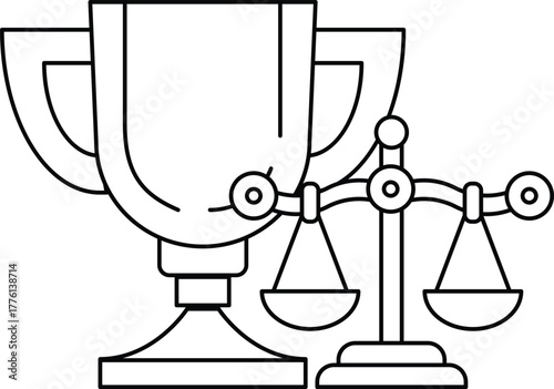 A cup and two scales are drawn in black and white