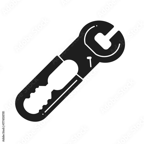 A black silhouette of a multi-tool, featuring a wrench-like head and a serrated grip handle, isolated on a white background.