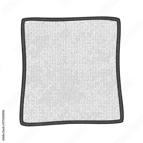 A close-up illustration of a white microfiber cleaning cloth with a dark gray border, showing its textured surface.