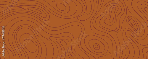 Topographic Landscape Texture with Brown Colors. Abstract Geographic Map with Wavy Contour Lines and Mountain Relief Grid.