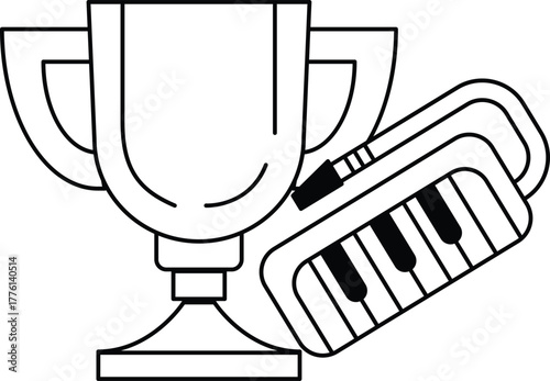 A trophy is on top of a microphone