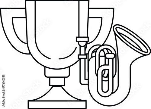 A cup and a tambourine are shown in a black and white drawing