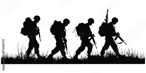 Army silhouette vector and soldier silhouette with army background