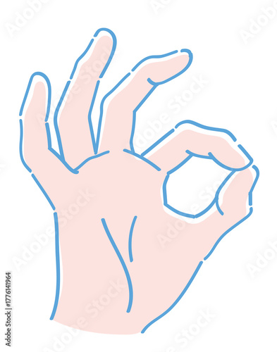 手のジェスチャーのイラスト。OKサイン。ベクターイラスト素材。