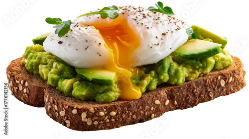 Avocado toast with perfectly poached egg and greens