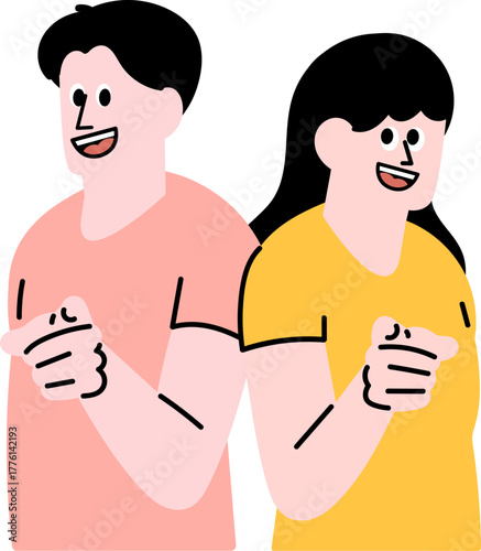 Smiling People Pointing Forward Motivational Gesture