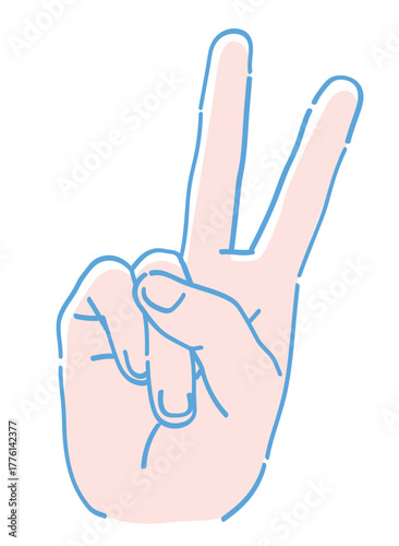手のジェスチャーのイラスト。ピースサイン。ベクターイラスト素材。