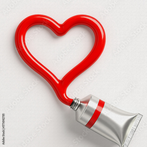 The paint is squeezed out of the tube and makes a heart shape, oil painting style illustration 