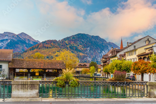 Tableau sur toile Interlaken city skyline, cityscape of Switzerland