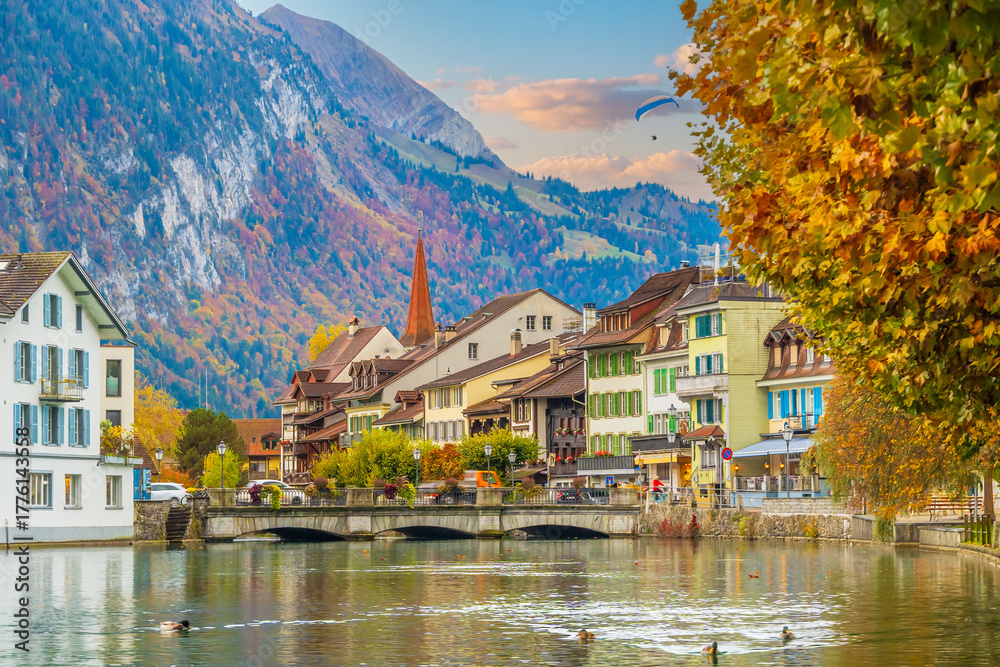 Fototapeta premium Interlaken city skyline, cityscape of Switzerland