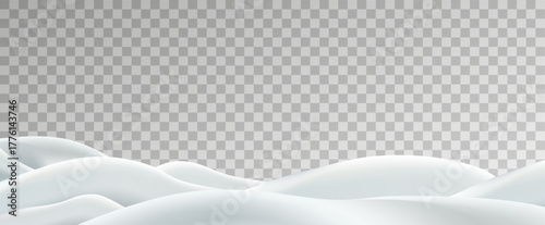 Realistic winter background, snowdrifts, snowdrifts, blizzard and wind, snow. Christmas winter landscape, 3D background with snow, vector transparent background, PNG.	
