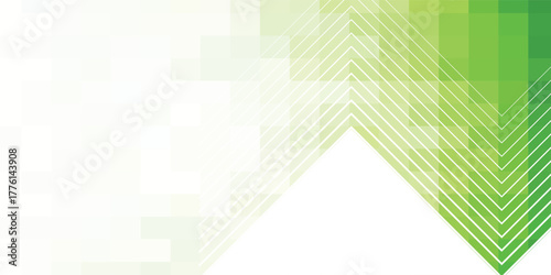 Abstract green geometric background with a pixelated mosaic pattern and white chevron lines.