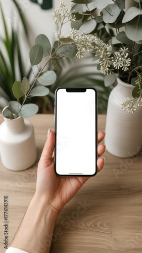 Hand-Emphasized Smartphone in Minimalist White Studio