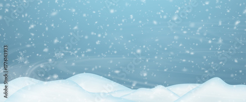 Realistic winter background, snowdrifts, snowdrifts, blizzard and wind, snow. Christmas winter landscape, 3D background with snow, vector transparent background, PNG.