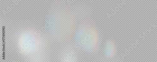 Set of rainbow light flares, reflection effect, falling confetti. Light rainbow lights with transparent effect, sparkling prism, stripe overlay, rainbow crystal, vector, png.