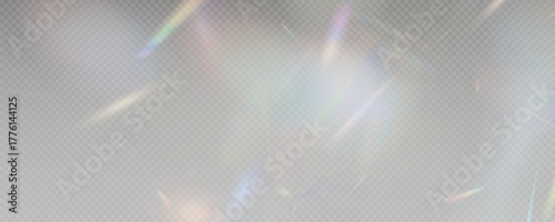 Set of rainbow light flares, reflection effect, falling confetti. Light rainbow lights with transparent effect, sparkling prism, stripe overlay, rainbow crystal, vector, png.