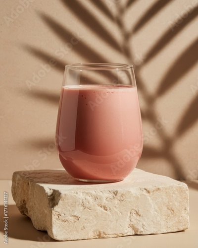 Creamy Pink Beverage in Stemless Glass with Shadows