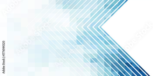 Abstract blue geometric background with chevron lines and a pixelated texture.