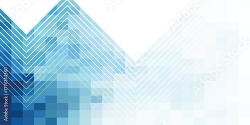 Abstract background with a blue pixelated mosaic pattern and overlapping white geometric zigzag lines.