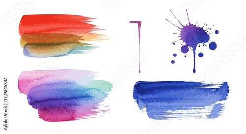 Abstract vector watercolor brush strokes, set of 5 expressive swipes and splatters for artistic designs