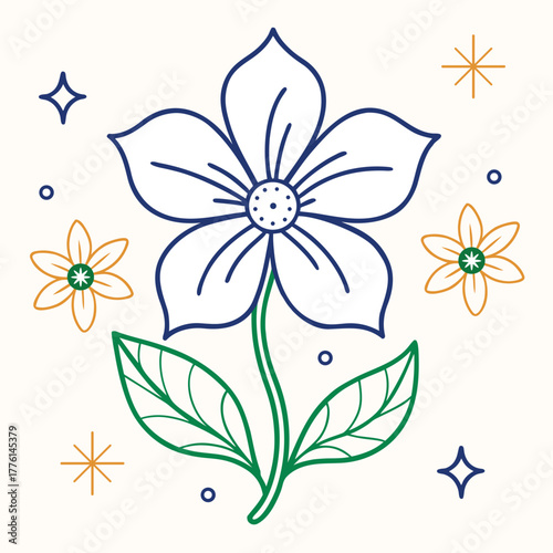 Elegant jasmine flower vector illustration, minimalist floral composition, soft pastel color palette, thin smooth line art, botanical style, white background, suitable for decorative pattern, high qua