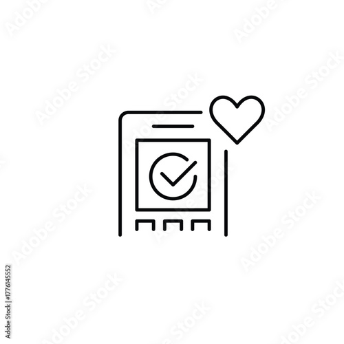 RFID payment terminal and heart. Secure payments, safe transactions. Pixel perfect, editable stroke vector icon