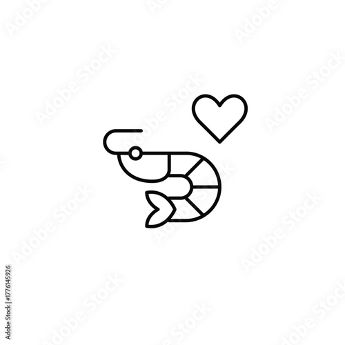 Prawn and heart. Healthy groceries for cooking. Customer favorite. Fresh seafood. Pixel perfect, editable stroke vector icon