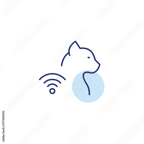 Cat and wi-fi. Pet monitoring, smart tracking devices. Internet of things care. Pixel perfect, editable stroke vector icon