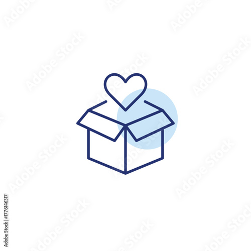 Open box and heart. Delivery with care. Shipment packed with love. Loyalty gifts. Pixel perfect, editable stroke vector icon