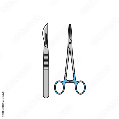 Flat vector of surgical tools of Scalpel and Forceps 