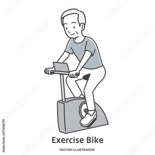 エアロバイクに乗る年配の男性