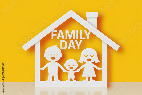 minimal family day illustration with parents child and home symbol
